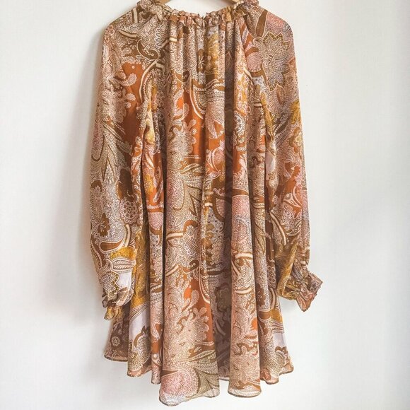 Haute Hippie Paisley Print Long Sleeve Chiffon Dress S - Picture 7 of 9